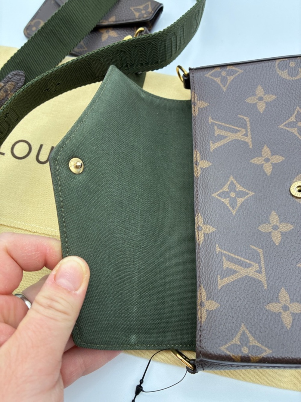 Louis Vuitton Monogram felicie pochette green strap & go w/ mini wallet with COA - Picture 14 of 15